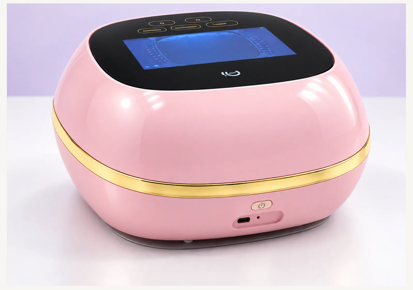 AI Smart Nail Lamp rear view — compact 24 × 24 × 11.5 cm footprint with rear power button and USB-C