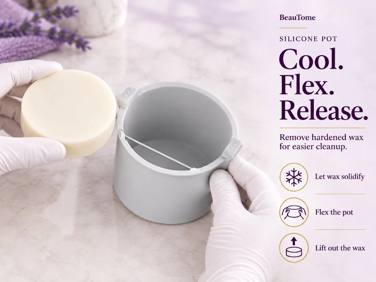 Cooled wax being released from the optional silicone bowl