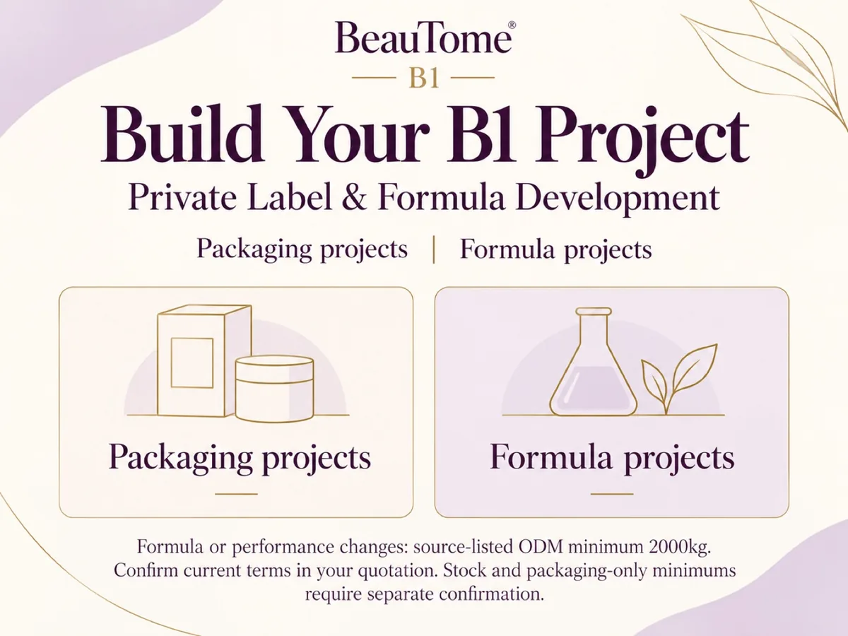 B1 private label packaging and separate formula-development project scopes