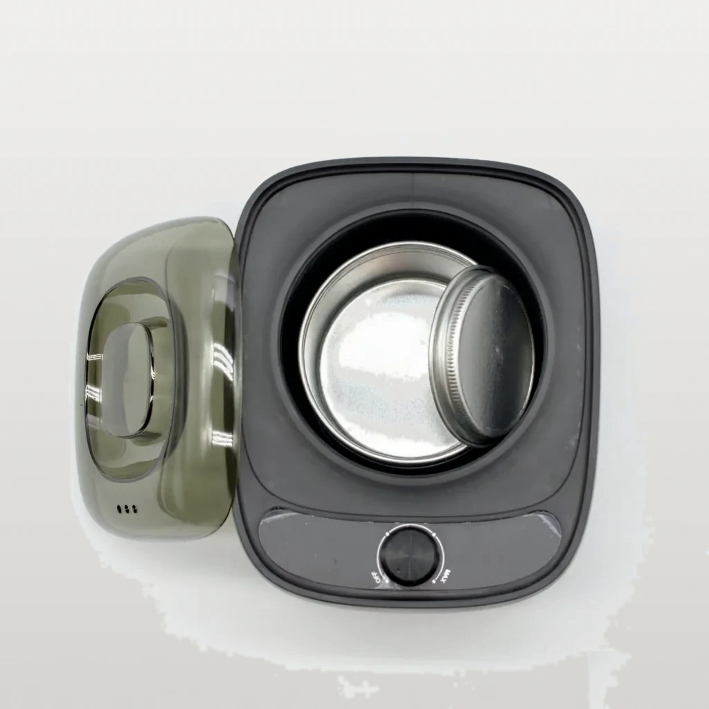 A standard American soft wax can placed inside the BeauTome BWW5K wax heater chamber