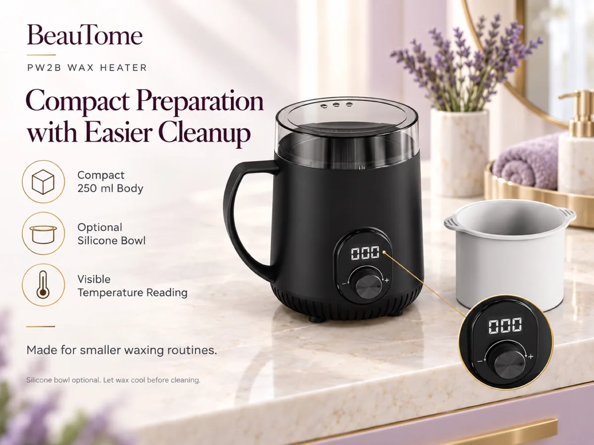 BeauTome PW2B compact 250ml hard wax heater with optional silicone bowl