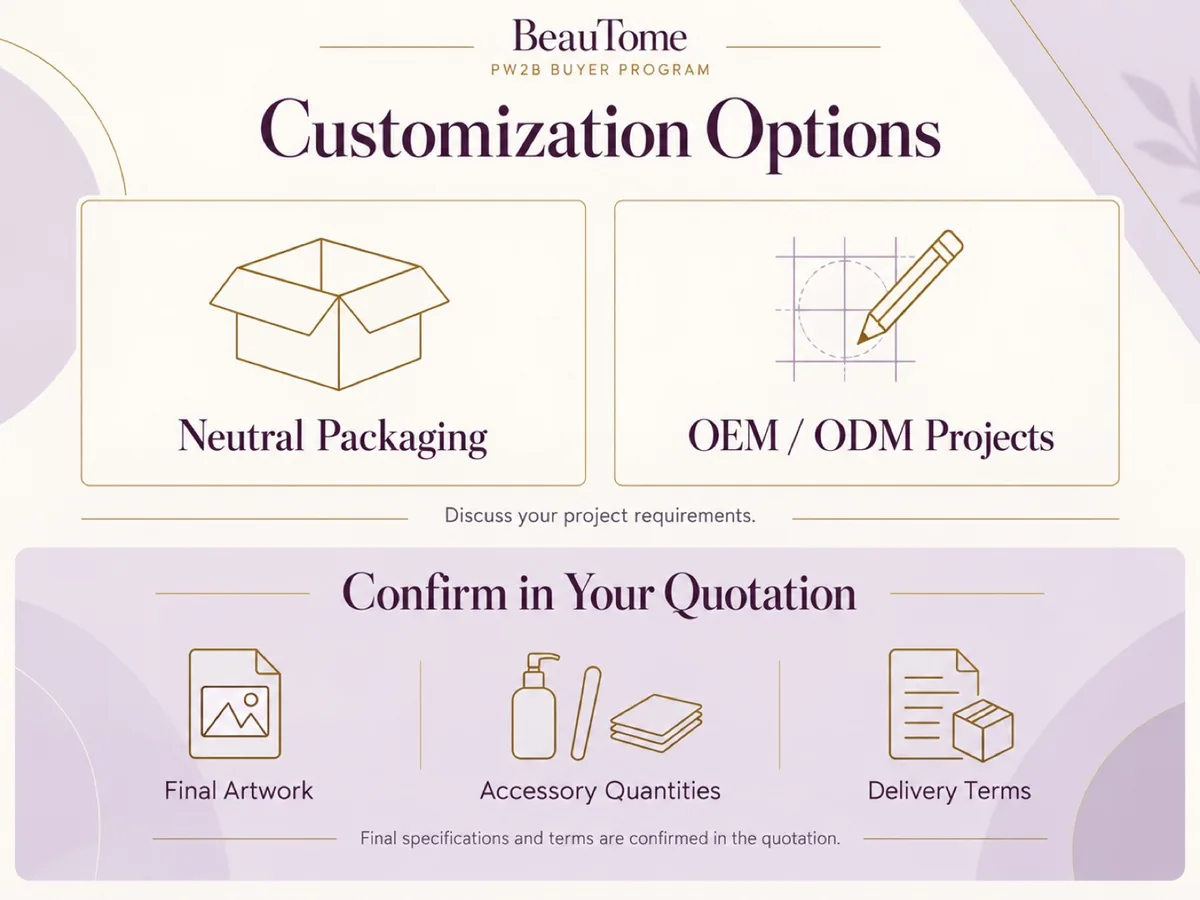 PW2B neutral packaging and OEM ODM customization options