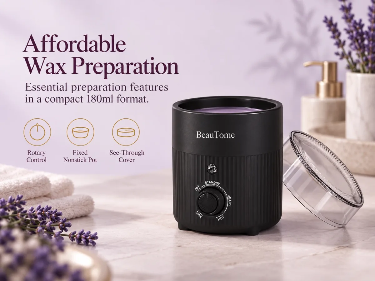 BeauTome PW8 compact 180ml wax heater with rotary thermostat and fixed nonstick pot