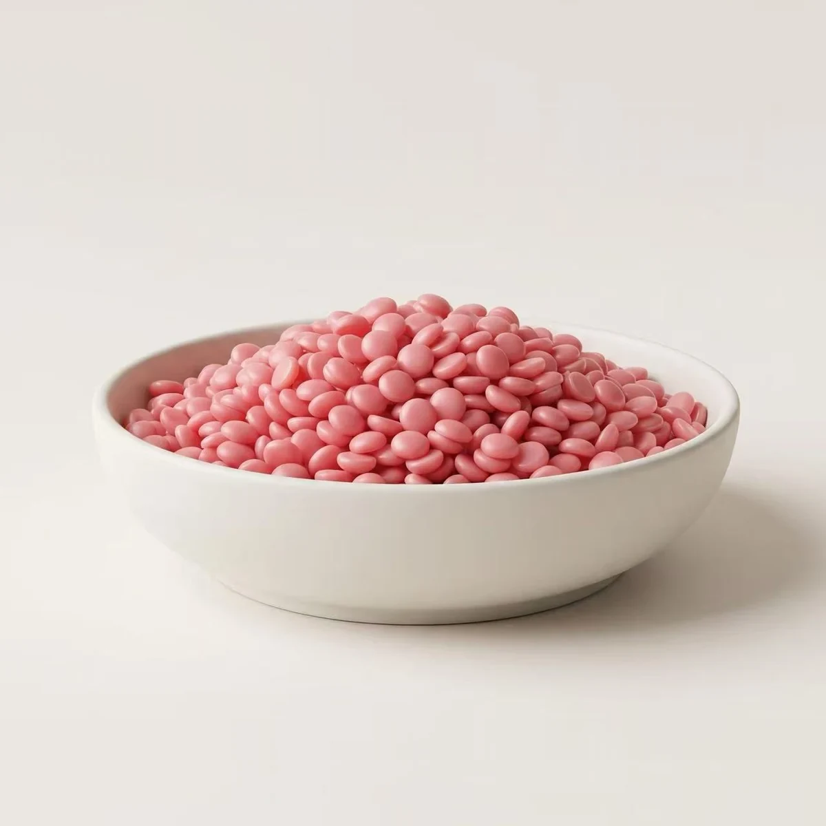 A2 consumer-grade hard wax beans — rose pink beads ready to fill a home waxing kit bowl