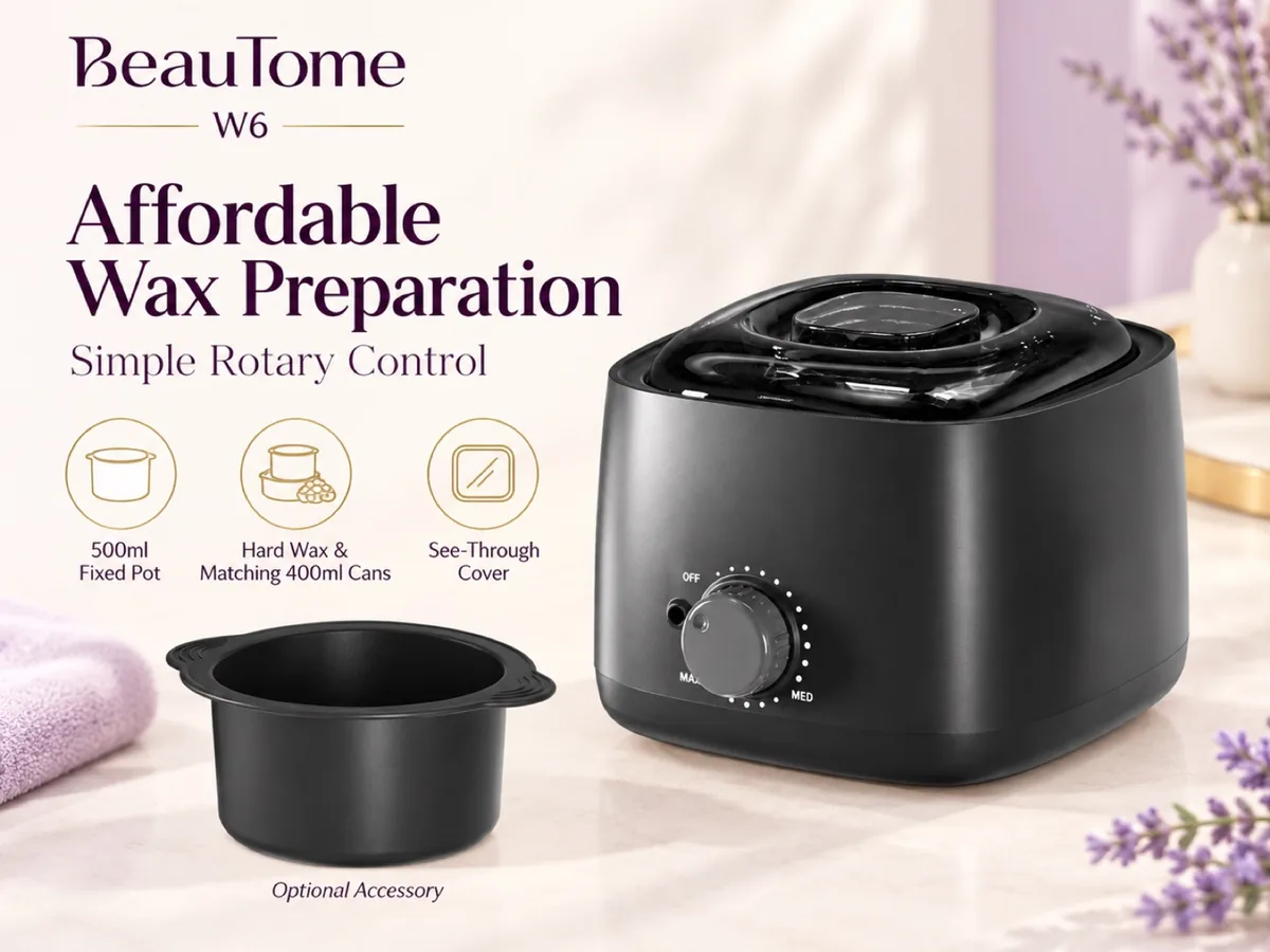 BeauTome W6 rotary wax heater with 500ml fixed nonstick pot and optional silicone bowl
