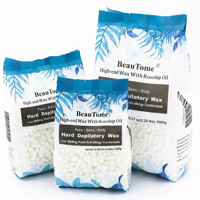 BeauTome rosin-free hard depilatory wax — 300g, 500g and 1000g bags with pearl-white beads
