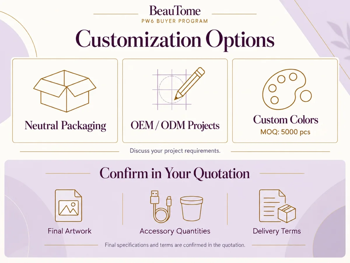 PW6 customization: neutral packaging, OEM ODM and custom colors from 5000 pcs