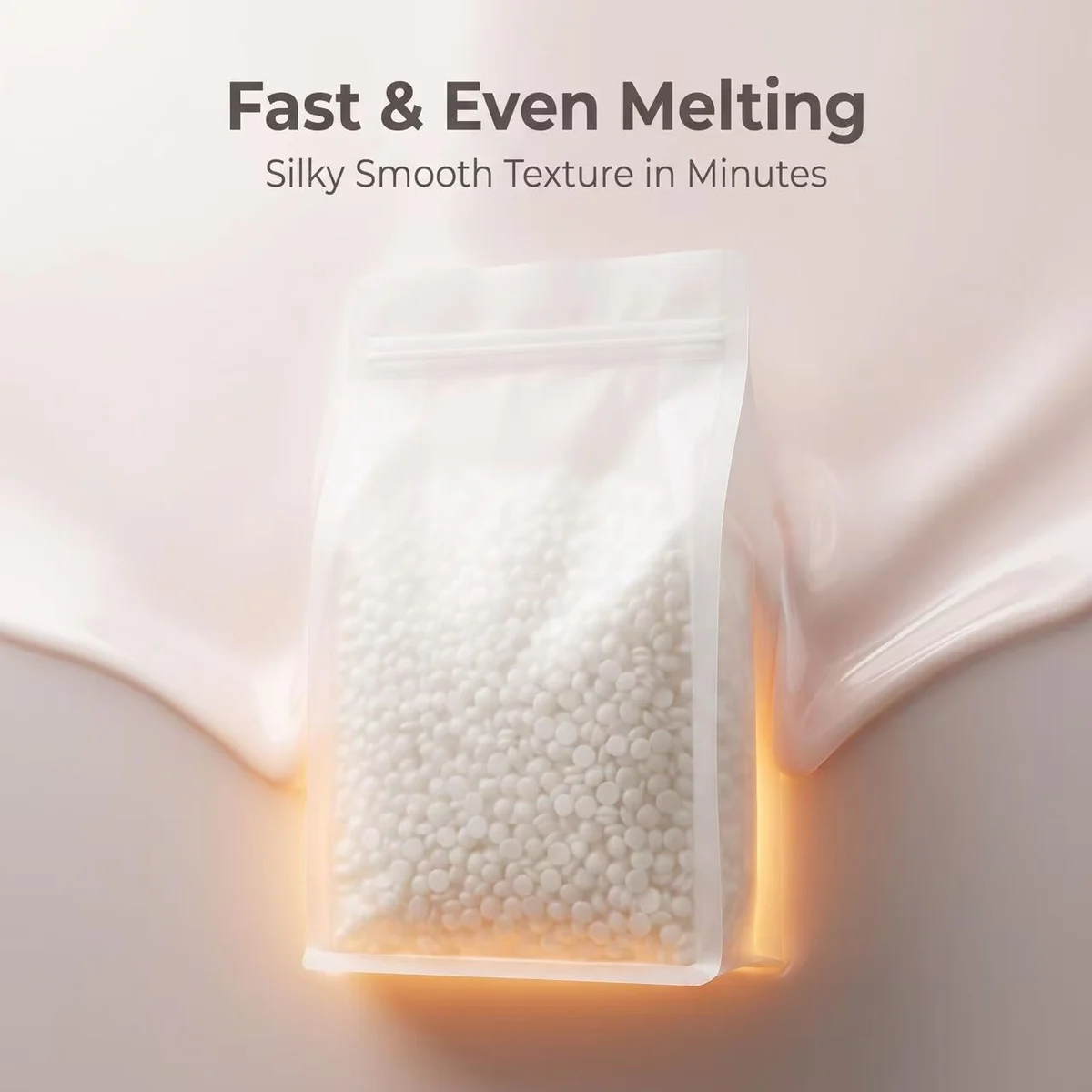 A1 rosin-free hard wax beads melting to a smooth, even texture in the pouch