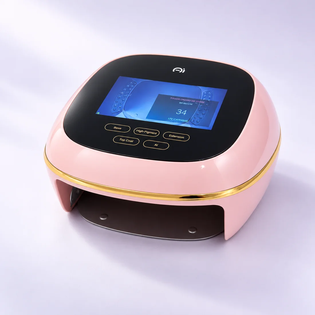 AI Smart Nail Lamp V2 front view — HD touchscreen showing the AI nail scanning interface